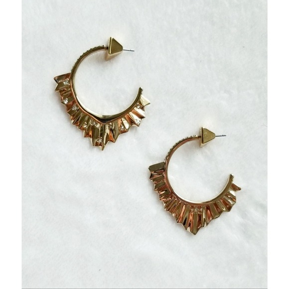 ALEXIS BITTAR crystal-encrusted pleated ruffle hoop engraved pierced earrings - Picture 4 of 10